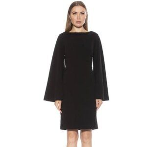 Alexia Admor Bahari Women's Dress Black Bell Sleeve Knee Length Lined Medium NWT
